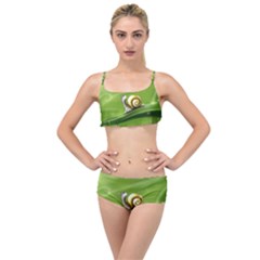 Snail Drops Rain Drawing Green Layered Top Bikini Set by Wegoenart