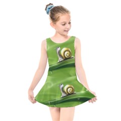 Snail Drops Rain Drawing Green Kids  Skater Dress Swimsuit by Wegoenart