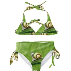 Snail Drops Rain Drawing Green Kids  Classic Bikini Set by Wegoenart