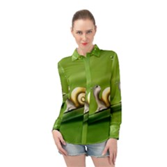 Snail Drops Rain Drawing Green Long Sleeve Chiffon Shirt