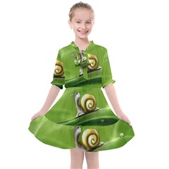 Snail Drops Rain Drawing Green Kids  All Frills Chiffon Dress