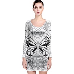 Mandala Butterfly Insect Long Sleeve Bodycon Dress