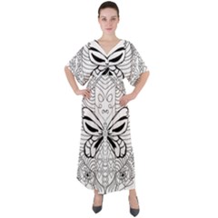 Mandala Butterfly Insect V-neck Boho Style Maxi Dress