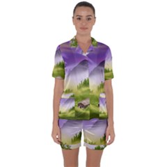 Digital Art Painting Landscape Satin Short Sleeve Pyjamas Set by Wegoenart