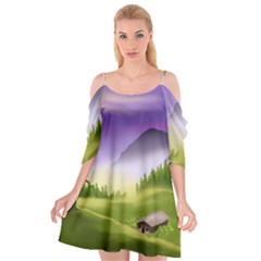 Digital Art Painting Landscape Cutout Spaghetti Strap Chiffon Dress by Wegoenart