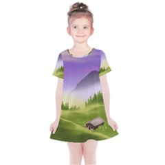 Digital Art Painting Landscape Kids  Simple Cotton Dress by Wegoenart