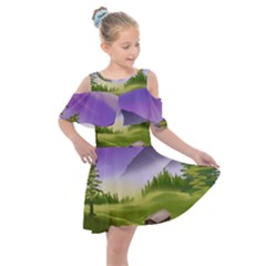 Digital Art Painting Landscape Kids  Shoulder Cutout Chiffon Dress by Wegoenart