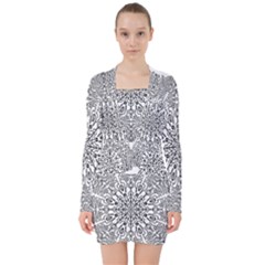 Mandala Drawing Unique Art Pattern V-neck Bodycon Long Sleeve Dress by Wegoenart