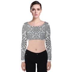 Mandala Drawing Unique Art Pattern Velvet Long Sleeve Crop Top by Wegoenart