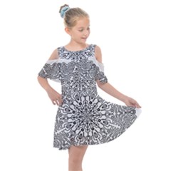 Mandala Drawing Unique Art Pattern Kids  Shoulder Cutout Chiffon Dress by Wegoenart