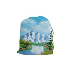 Digital Design Landscape Mountains Drawstring Pouch (medium) by Wegoenart