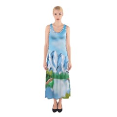 Digital Design Landscape Mountains Sleeveless Maxi Dress