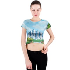 Digital Design Landscape Mountains Crew Neck Crop Top by Wegoenart