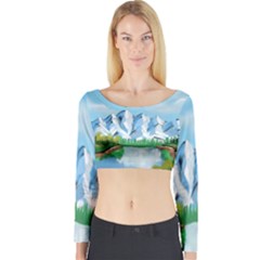 Digital Design Landscape Mountains Long Sleeve Crop Top by Wegoenart