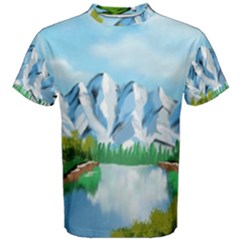 Digital Design Landscape Mountains Men s Cotton Tee by Wegoenart