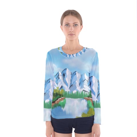 Digital Design Landscape Mountains Women s Long Sleeve Tee by Wegoenart