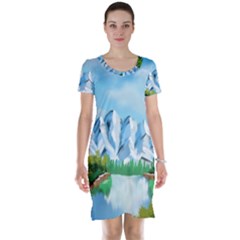 Digital Design Landscape Mountains Short Sleeve Nightdress by Wegoenart