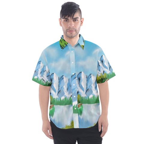 Digital Design Landscape Mountains Men s Short Sleeve Shirt by Wegoenart