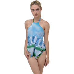 Digital Design Landscape Mountains Go With The Flow One Piece Swimsuit by Wegoenart