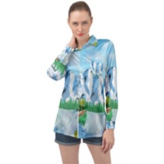 Digital Design Landscape Mountains Long Sleeve Satin Shirt