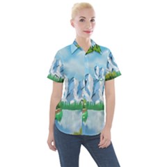 Digital Design Landscape Mountains Women s Short Sleeve Pocket Shirt