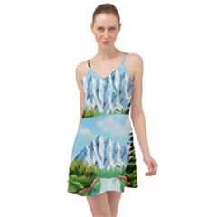 Digital Design Landscape Mountains Summer Time Chiffon Dress