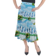 Digital Design Landscape Mountains Midi Mermaid Skirt by Wegoenart