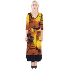 Digital Art Landscape Trees Artwork Quarter Sleeve Wrap Maxi Dress by Wegoenart