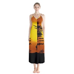 Digital Art Landscape Trees Artwork Button Up Chiffon Maxi Dress by Wegoenart