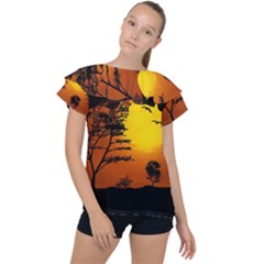 Digital Art Landscape Trees Artwork Ruffle Collar Chiffon Blouse