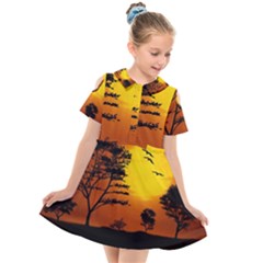 Digital Art Landscape Trees Artwork Kids  Short Sleeve Shirt Dress by Wegoenart