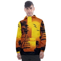 Digital Art Landscape Trees Artwork Men s Front Pocket Pullover Windbreaker by Wegoenart