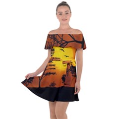 Digital Art Landscape Trees Artwork Off Shoulder Velour Dress by Wegoenart