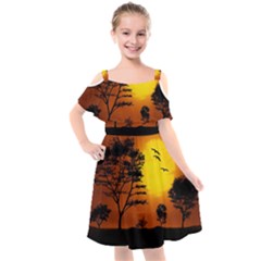 Digital Art Landscape Trees Artwork Kids  Cut Out Shoulders Chiffon Dress by Wegoenart