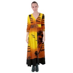 Digital Art Landscape Trees Artwork Button Up Maxi Dress