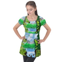 Digital Art Artwork Drawing Puff Sleeve Tunic Top by Wegoenart