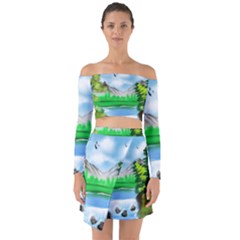 Digital Art Artwork Drawing Off Shoulder Top With Skirt Set by Wegoenart