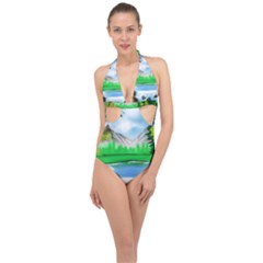 Digital Art Artwork Drawing Halter Front Plunge Swimsuit by Wegoenart