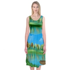 Digital Art Artwork Landscape Boat Midi Sleeveless Dress