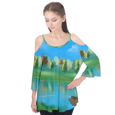 Digital Art Artwork Landscape Boat Flutter Tees by Wegoenart