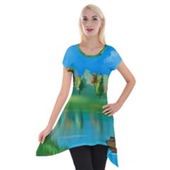 Digital Art Artwork Landscape Boat Short Sleeve Side Drop Tunic