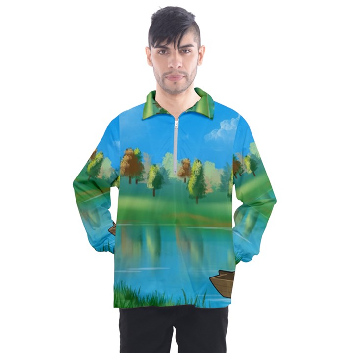 Digital Art Artwork Landscape Boat Men s Half Zip Pullover