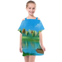 Digital Art Artwork Landscape Boat Kids  One Piece Chiffon Dress