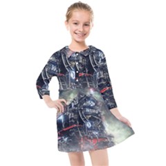 Steam Locomotive Br 99 Historically Kids  Quarter Sleeve Shirt Dress by Wegoenart