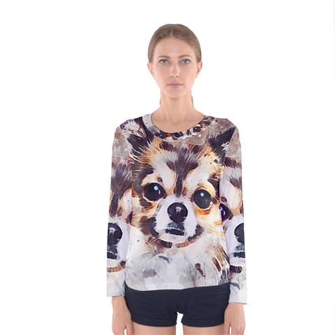 Chihuahua Dog Cute Pets Small Women s Long Sleeve Tee by Wegoenart