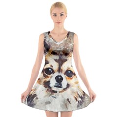 Chihuahua Dog Cute Pets Small V-neck Sleeveless Dress by Wegoenart