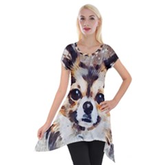 Chihuahua Dog Cute Pets Small Short Sleeve Side Drop Tunic by Wegoenart