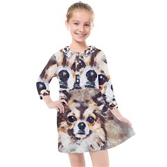 Chihuahua Dog Cute Pets Small Kids  Quarter Sleeve Shirt Dress by Wegoenart