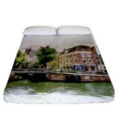 Amsterdam Holland Canal River Fitted Sheet (california King Size) by Wegoenart