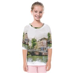 Amsterdam Holland Canal River Kids  Quarter Sleeve Raglan Tee